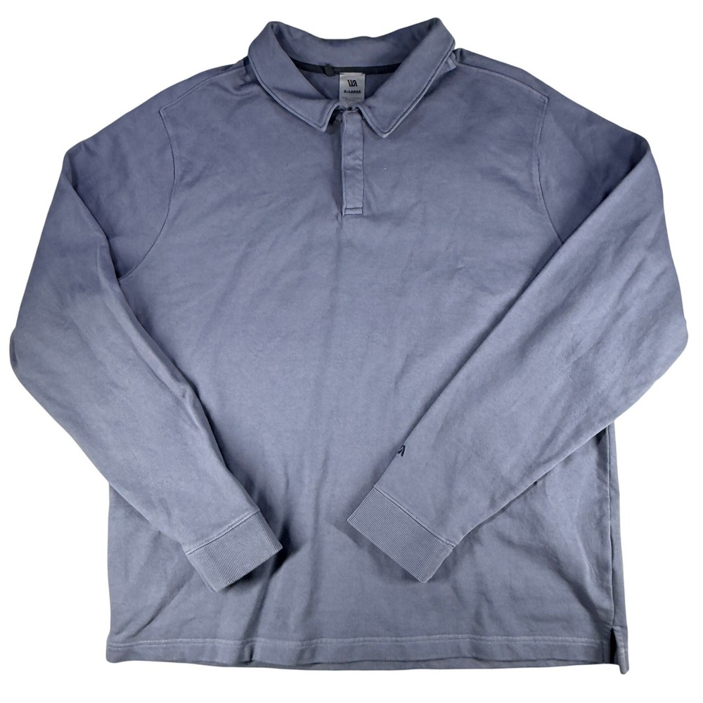 VRST French Terry Polo Shirt Long Sleeve Hidden Placket Blue XL Mens